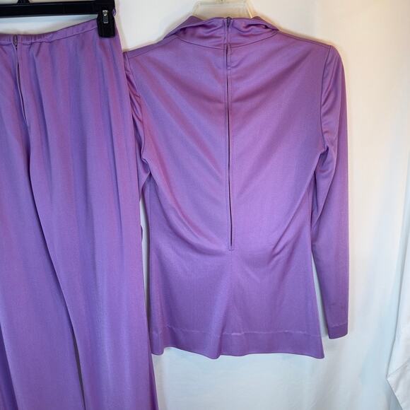 Y2K Vintage Lavender Bell Bottom Pantsuit – Manning Silver Disco Set XS/S - Picture 8 of 10